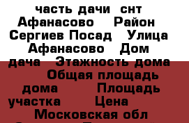 1/2 часть дачи  снт  Афанасово  › Район ­ Сергиев Посад › Улица ­ Афанасово › Дом ­ дача › Этажность дома ­ 2 › Общая площадь дома ­ 16 › Площадь участка ­ 3 › Цена ­ 10 000 - Московская обл., Сергиево-Посадский р-н, Сергиев Посад г. Недвижимость » Дома, коттеджи, дачи аренда   